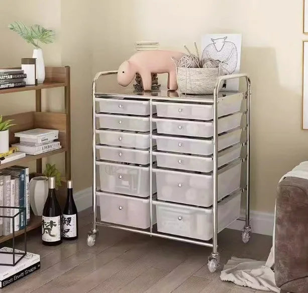 Double Trolley Metal Push Cart Standing Type Non-Folding White Eco-Friendly Durable Living Room Storage Holders Racks Tools