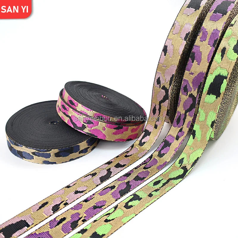 1 Inch Woven Leopard Print Bag Strap Hot Spot Jacquard Nylon Webbing 25mm Garment Accessories Ribbon 100% Nylon Material