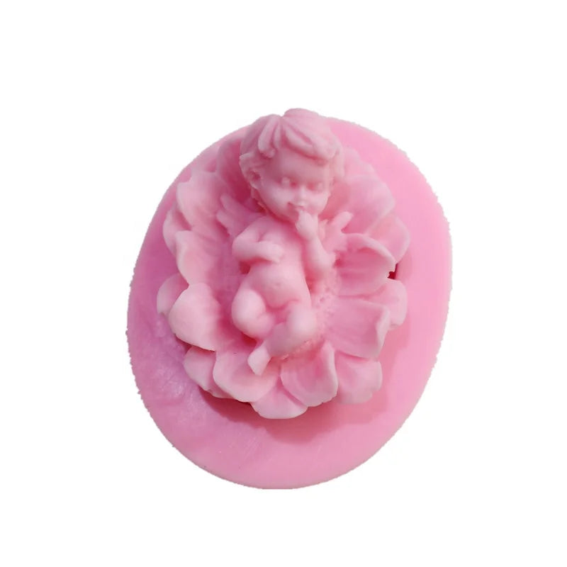 Resin Lovely Angel Flower Statue Religious Items Aromatherapy Gypsum Mold Handmade Soap Silicone Mold