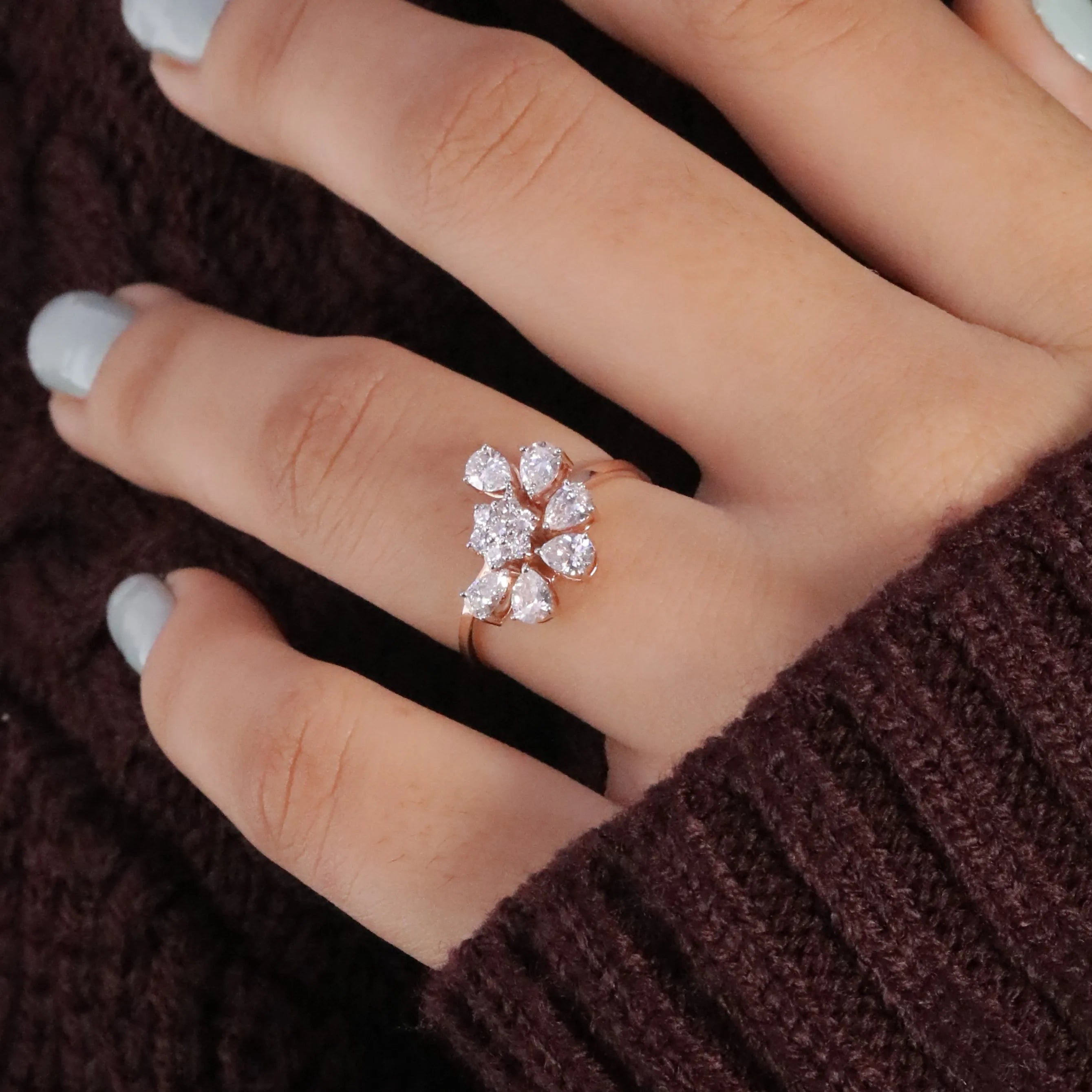 Custom Designed 0.90 Carats Pear Cut Pearl 14K Solid Gold Luxury Eternity Band Engagement Ring IGI Certificate Women's Wedding