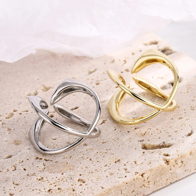 Fenyi Wholesale Jewelry Fashion Simple Temperament Personality Design Open Four Leaf Gold Plated  Ring Female Women