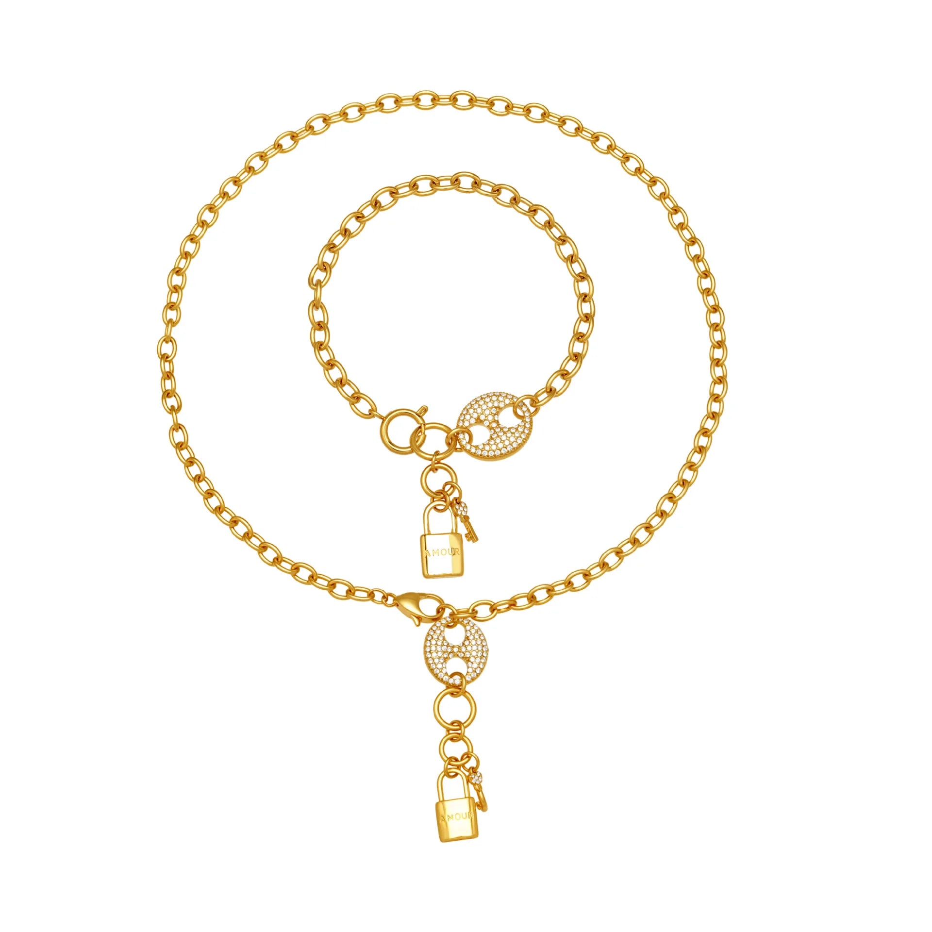 2026New Minimalist Lock Key Jewelry Set Stainless Steel Tassel Pendant Necklace Bracelet for Women