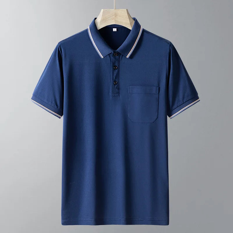 Oem customized summer wear ice silk short-sleeved t-shirt men's middle-aged and elderly casual lapel polo shirt men