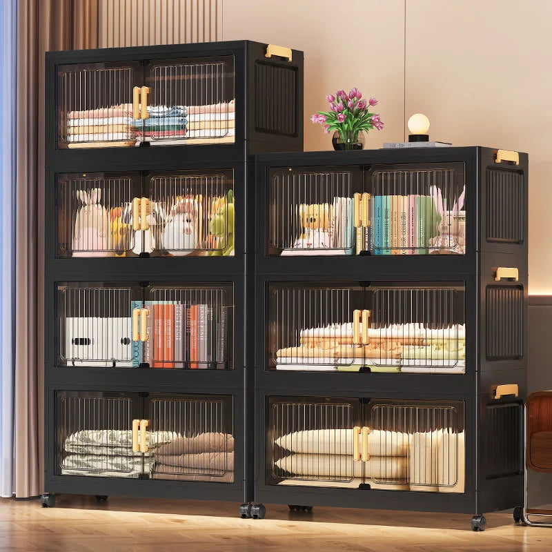 Open Sesame Modern Luxury 6-Tier Folding Storage Drawers PP Injection Golden Handles Wheels Office Home Use Stackable 60L