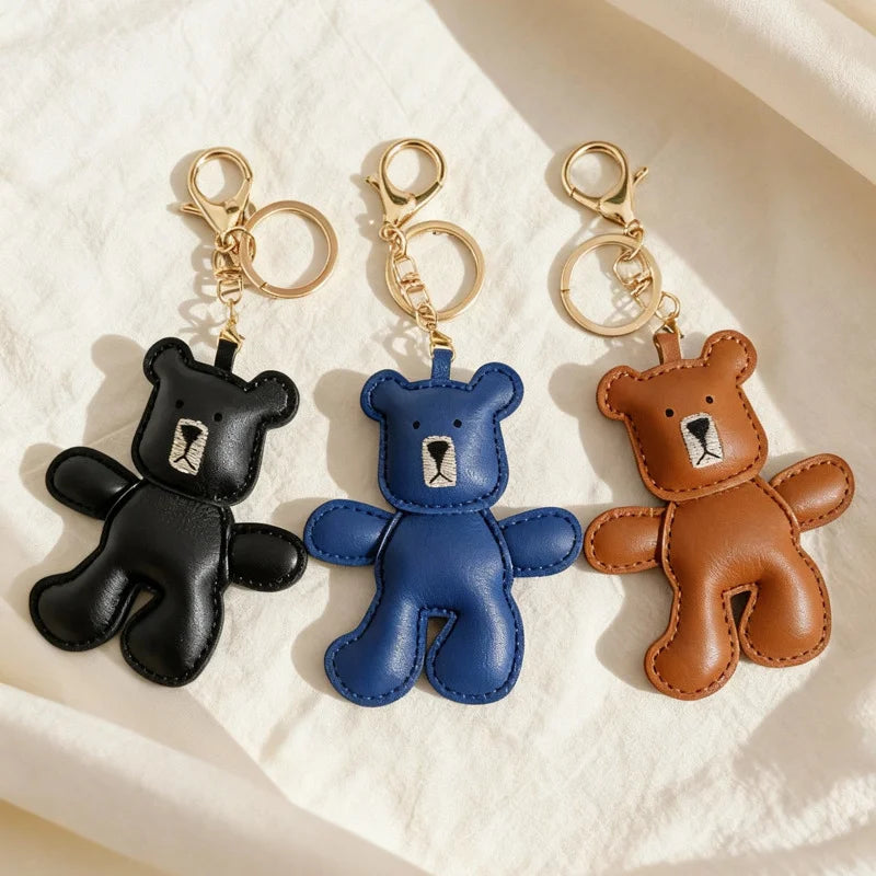 Handmade Crafts Design Soft Leather Mini Teddy Bear Key Ring Animal Small Cute Bear Jewelry Charms Keychain Women's Bag Pendants