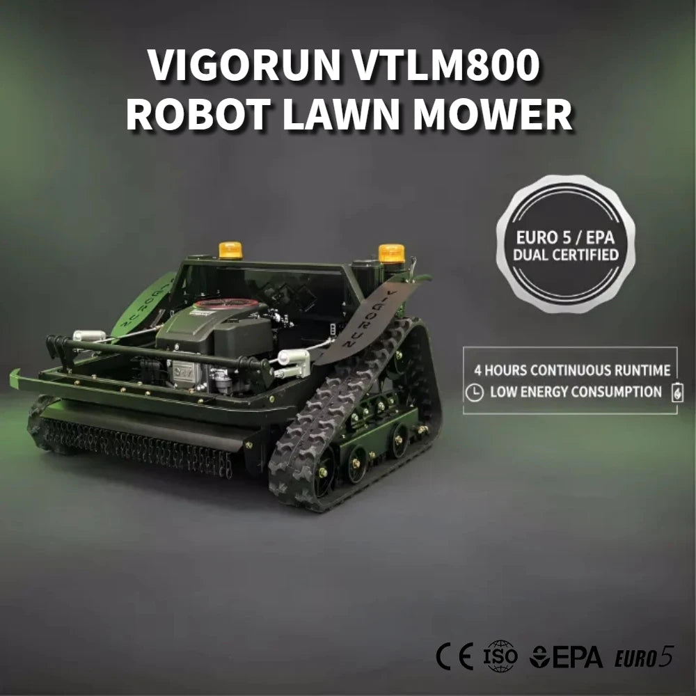 Vigorun Tech VTLM800 Remote Control Crawler Lawn Mower  60Â° Slope Climbing Rubber Track EPA Euro 5 Compliant for Sale