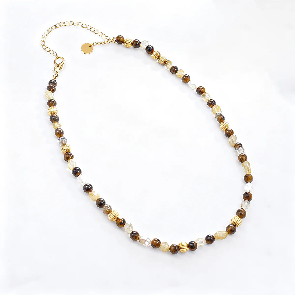 DOZM Handmade 6MM18K Gold Filled Beaded Necklace Trendy Unisex Fashion Jewelry Butterfly Pattern 16 Inches Natural Stone