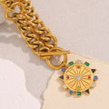 Dreamshow Compass Colorful Zircon Pendant Necklace 18k Gold Plated Jewelry Chunky Statement Cuban Chain Stainless Steel Necklace