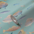 Made Germany Modern Non Woven Vinyl Wallpaper Rolls Pisces Blue Violet Yellow Animal Print Highly Wash-Resistant Kitchen Living