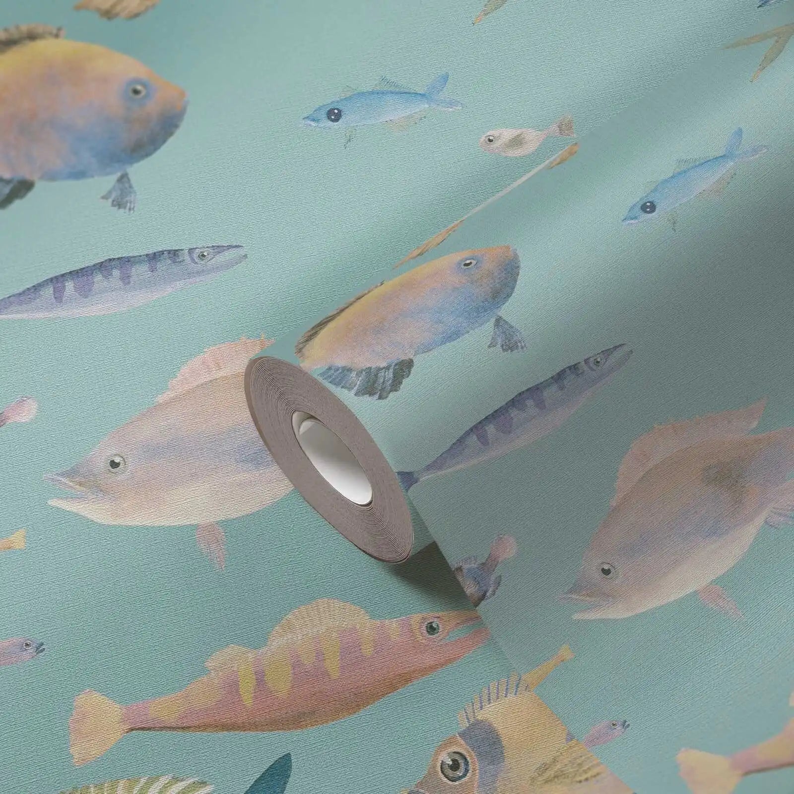 Made Germany Modern Non Woven Vinyl Wallpaper Rolls Pisces Blue Violet Yellow Animal Print Highly Wash-Resistant Kitchen Living