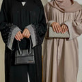 Factory New Modest Fashion Islamic Beaded Single Open Abaya with Covered Button Cardigan Robe Abaya Women Muslim Dress
