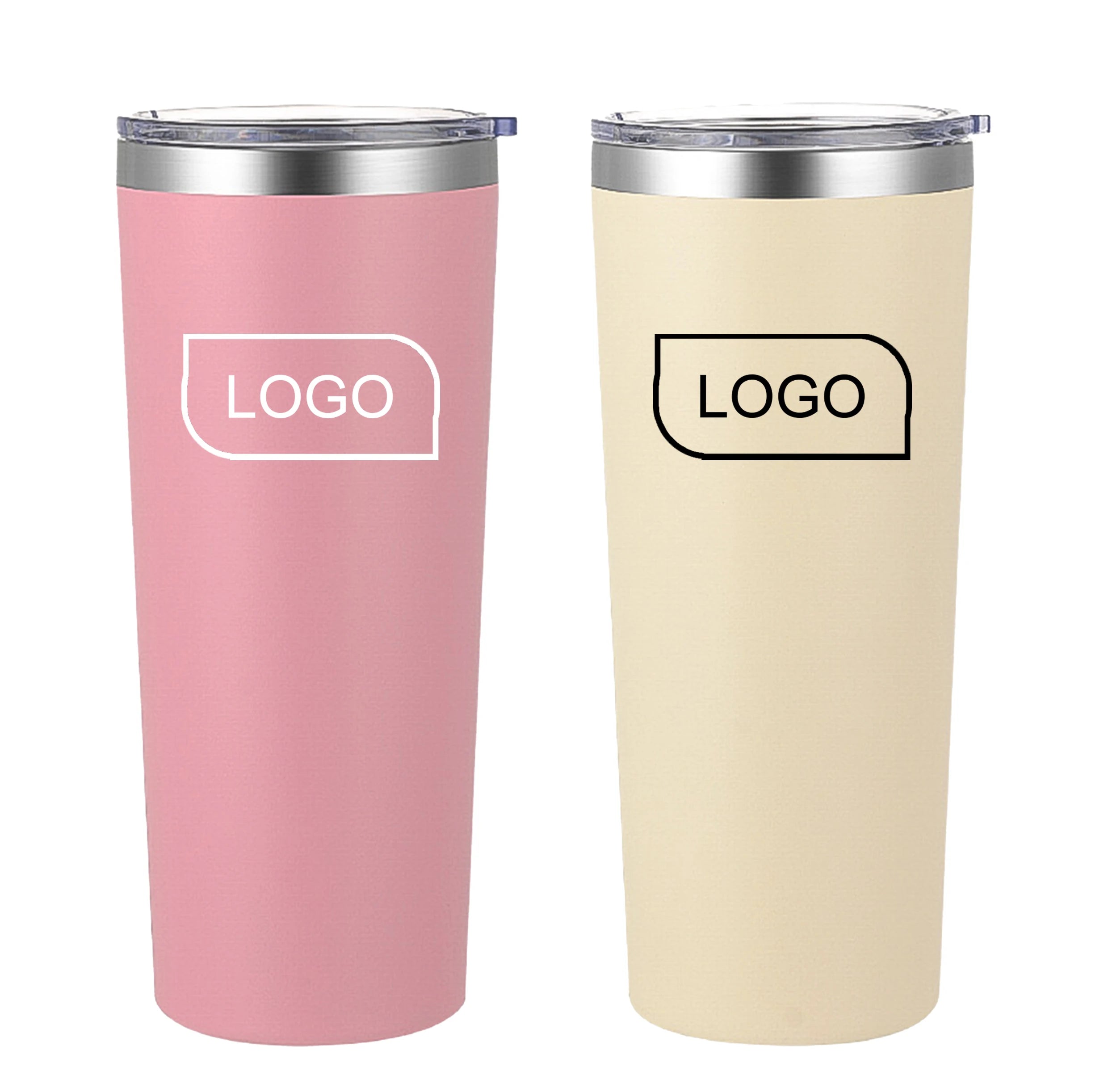 22oz/660ml Bulk Tumblers Insulated Double Wall Travel Coffee Mugs Durable Powder Coated Stainless Steel Tumblers With Lid Straw