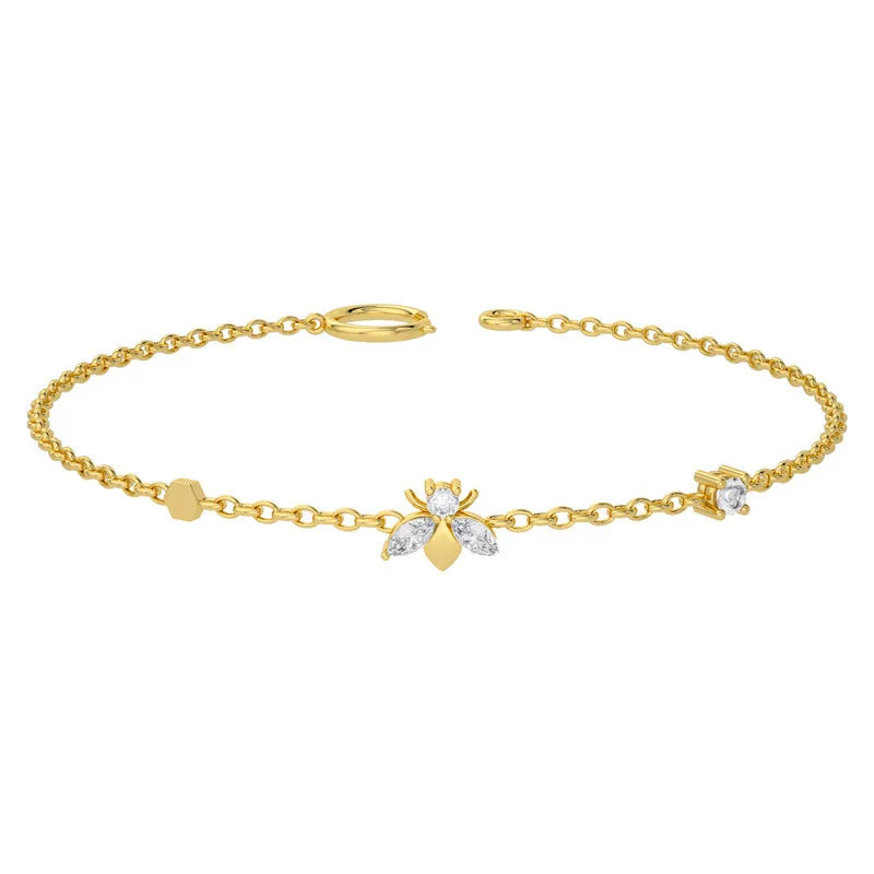 Low MOQ 10pcs Wholesale 18k Gold Plated 925 Sterling Silver Bee Charm Bracelet