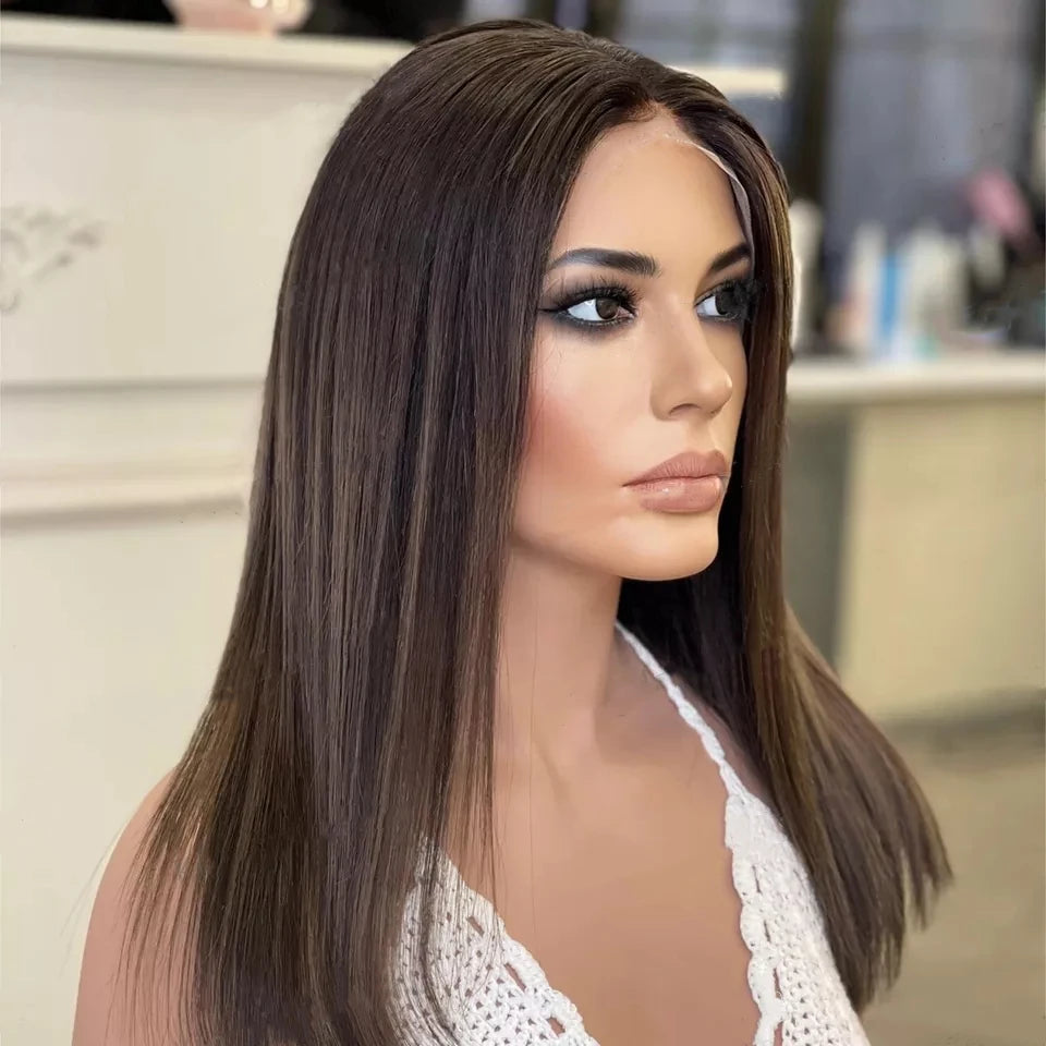 Jewish Kosher Wig Real Scalp Silk Top Dark Brown Color Bob Full Virgin European Hair Silk Base Lace Front Wigs for White