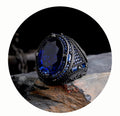 Hot Sale Azuris Turkish Vintage Wedding Party Mens Luxury 925 Sterling Silver Bezel Setting Ring Yemen Aqeeq Black Natural Stone MegaBDM
