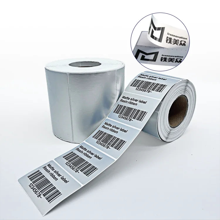 Custom Size Bright Matte Silver Label PET Polyester Film Label Paper Barcode Printing Label Roll
