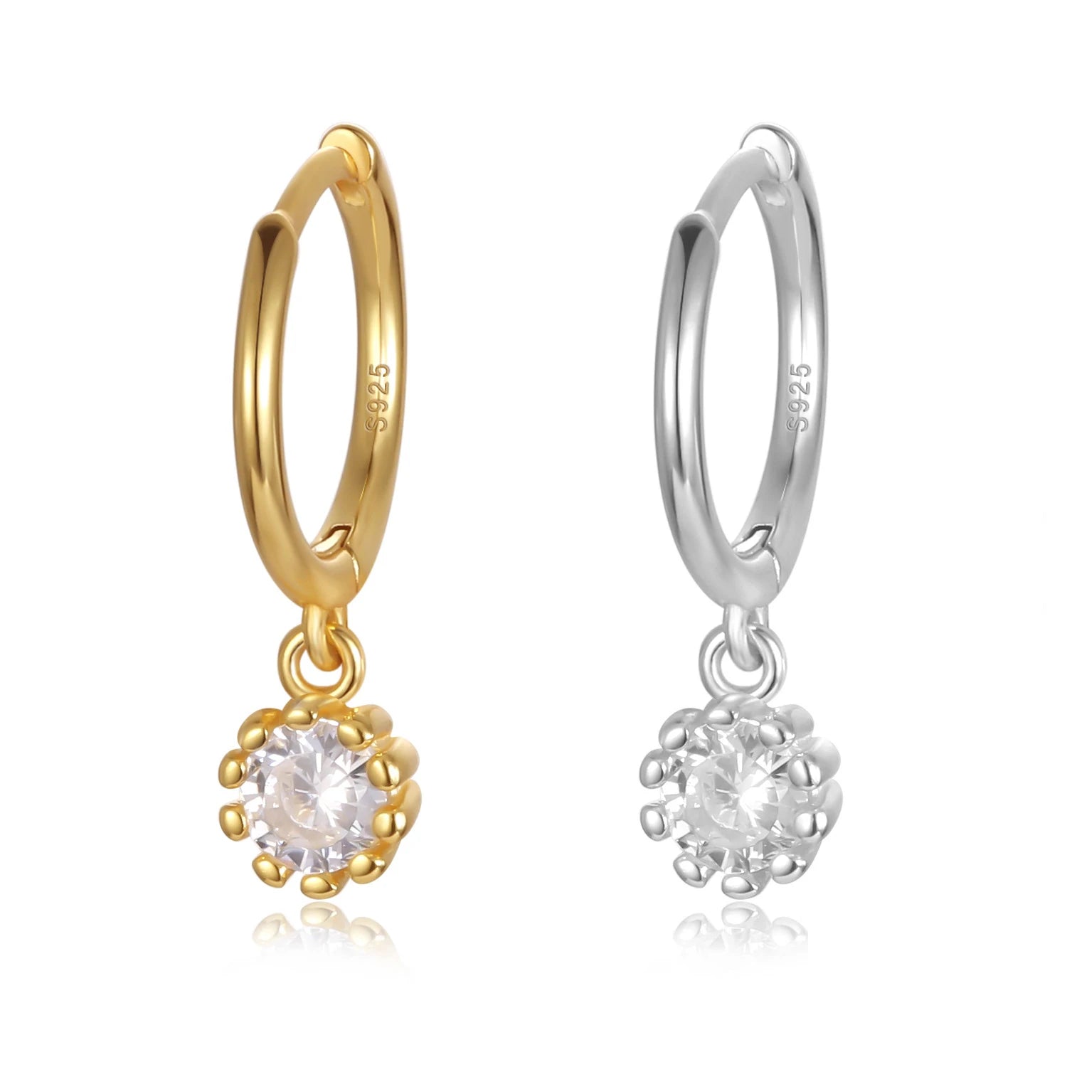 EH1029 925 Sterling Silver Fashion Hoop Earrings White Crystal Luxury Women's Silver Earrings Wedding Women's Jewelry Gift
