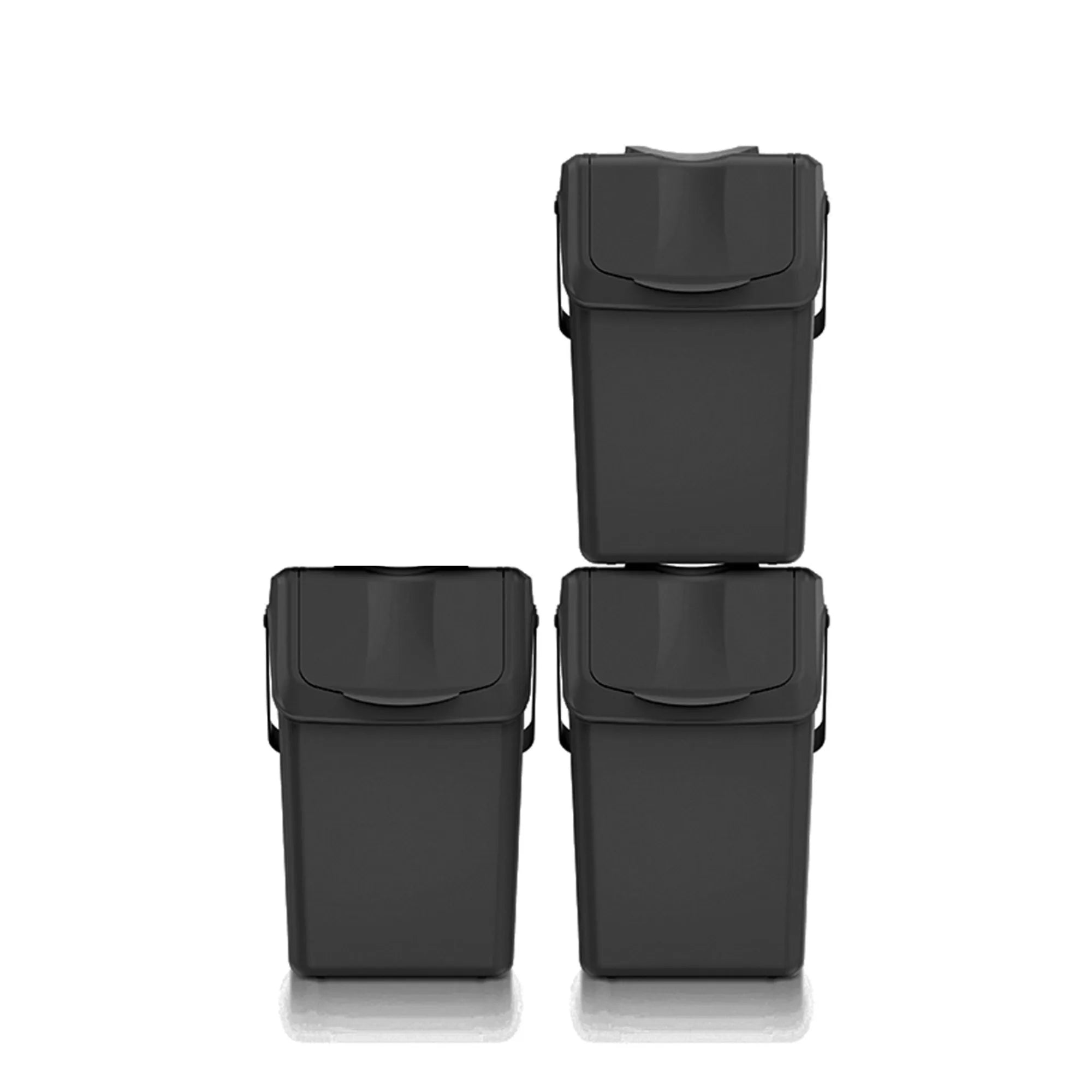 Set of 3 KEDEN SORTIBOX trash cans 100% recycled plastic black 75L