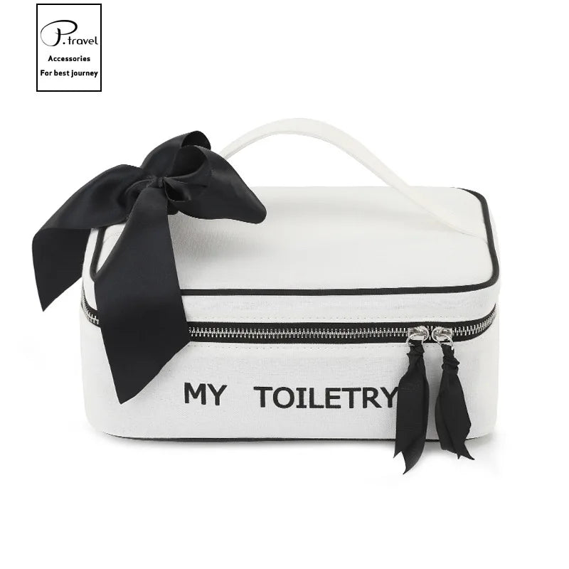 P.travel Zipper Closure Letter Pattern Light Luxury Fashion Style Travel for Cosmetic Case Portable Makeup Bag