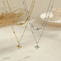 Layered Necklace Gold Plated Stainless Steel Zirconia Double Layer Star Pendant Valentine's Day Gifting