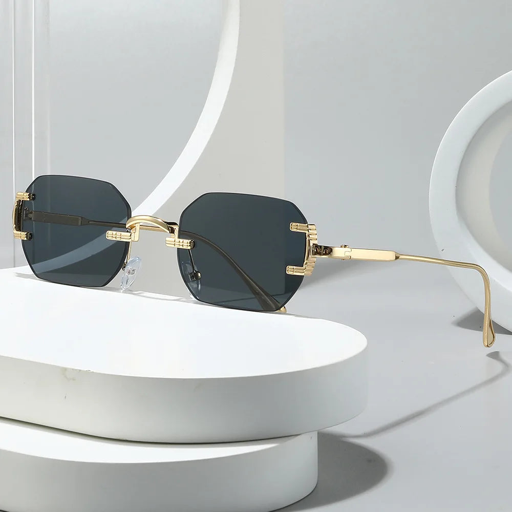 2026 Custom Logo Fashion Alloy Square Sun Glasses UV400 Rimless Polygon Sunglasses for Men Women