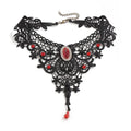 Cross-border Vintage Goth Lace Pearl Necklace Dark Tie Ruby Crystal Pendant Collar