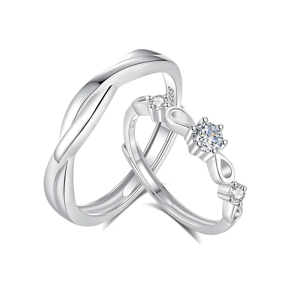 FDJZ-151 Fashion Couple 925 Silver Finger Rings for Wedding Rings S925 Adjustable Hemp Rope Twist Knot Zirconia Bow Couple Rings