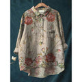 2025 Summer Elegant Office Ladies' New Loose Casual Printed Turnover Collar Long-sleeve Women's Blouse