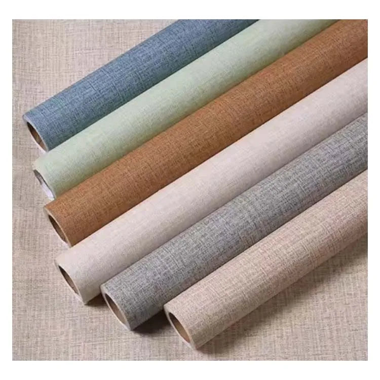 New Design Pvc Simple Clinen Texture Wall Covering Paper Adhesive Waterproof Wallpaper for House Living Room