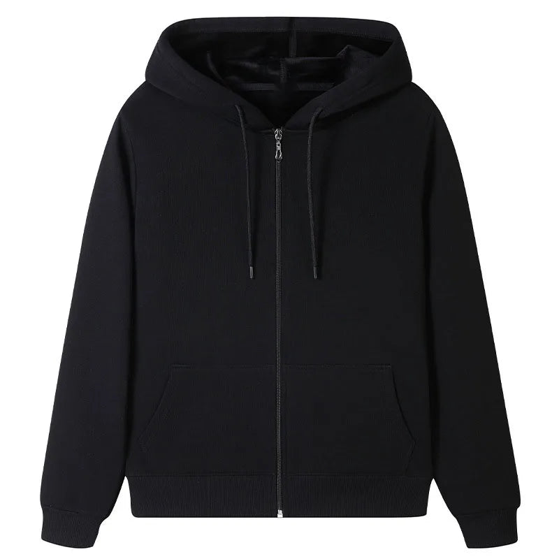 OEM Custom logo Embroidery Printed Design Men's Cardigan Hooded Autumn/Winter Loose Fit Plus Size Solid Color Hooded Sweatshirt