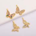 QIKU Fashionable Colorful Rhinestone Butterfly Charms 18K Gold Plated Zircon Copper Pendants for Jewelry Necklace Making