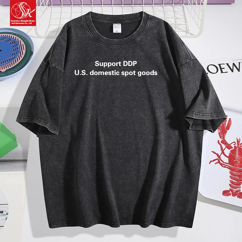 SK Unisex Oversize Vintage Washed Plus Size Knitted O-Neck T-Shirts 100% Cotton Solid Digital Print Breathable Quick Dry 230g