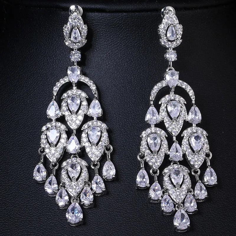 MOQ 2pcs Wholesale JR Brand Women Wedding Bridal Statement Exaggerated Large Gold Plated Zircon Drop Earrings