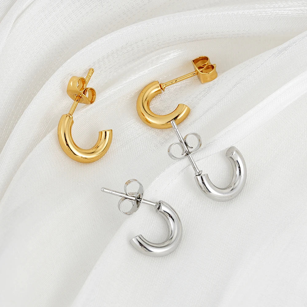 Non Tarnish Hypoallergenic Stainless Steel Light Luxury Accessories C Shape Ins Style Gold Stainless Steel Cuff Earrings