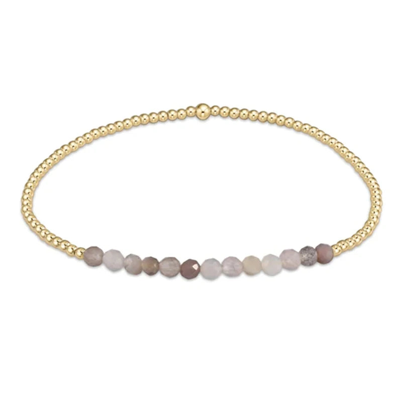 Bohemia 18K Gold Stainless Steel 2mm Bead Stretch Bracelet Mini Natural Agate Gemstone Bead Bracelets for Women Girls Jewelry