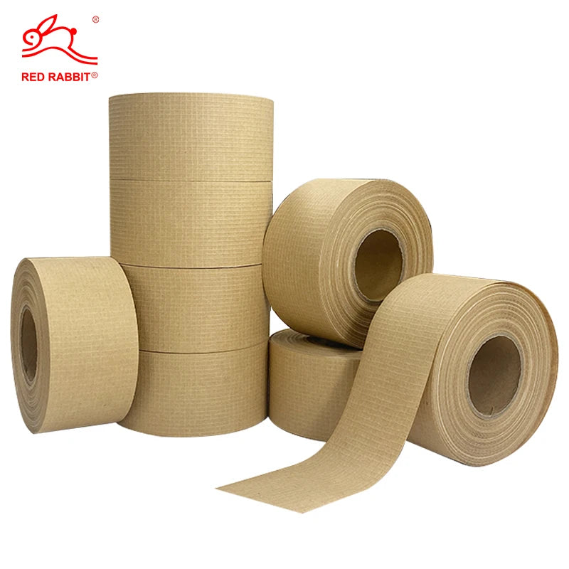 Custom Water Activated  Grid Reinforced Kraft Paper Tape Printed Biodegradable Self Adhesive Kraft Paper Tape Packing Tape