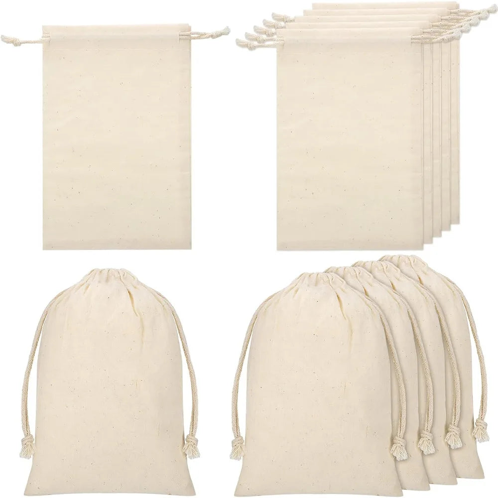 MU Customizable Logo 100% Cotton Drawstring Pocket Storage Bag for Jewelry Natural Breathable Grain Rings Print Tea Recyclable