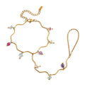 J&D Sweet 18K Gold Stainless Steel Colored Natural Stone Finger Bracelet for Women