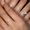 Custom Moissanite Diamond Initial Rings Gold Plated Adjustable Alphabet 26 Initial Letter Ring Women With Initials