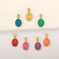 QIKU 18K Gold Plated Our Lady of Guadalupe Pendant Oval Frame Catholic Religious Charm Necklace Vintage Jewelry for DIY Making