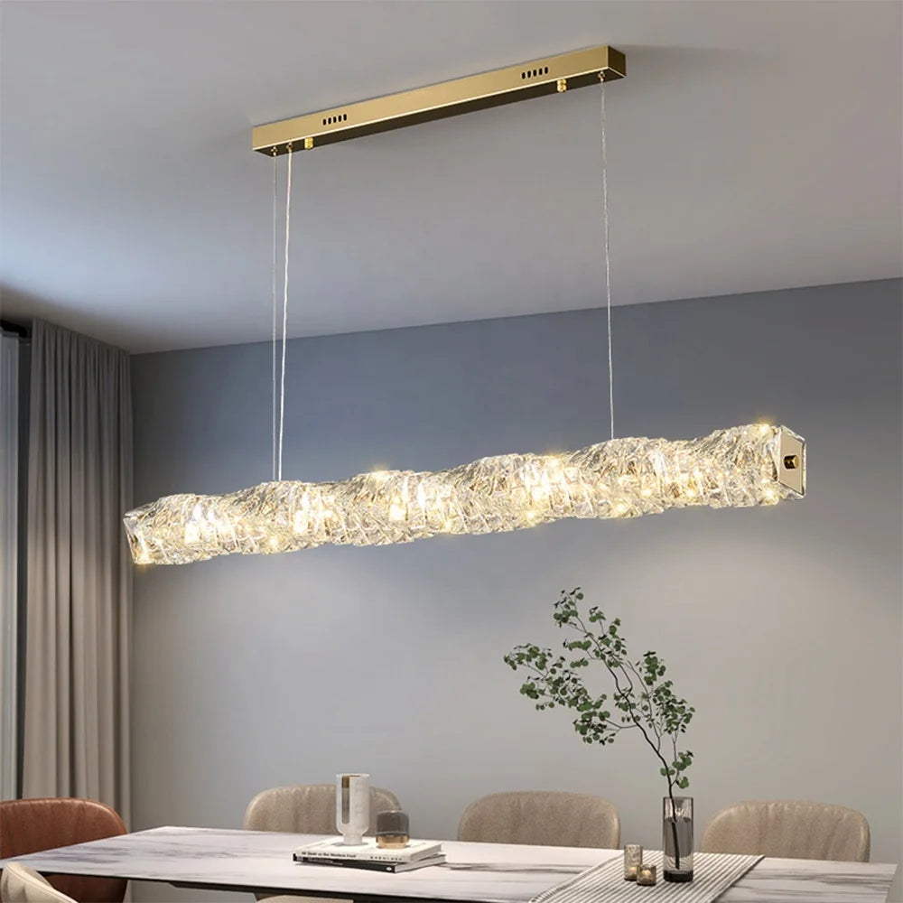 Modern Restaurant Dining Table  Lamparas bar Chandelier  Crystal Lamp Minimalist Long Strip Lamp
