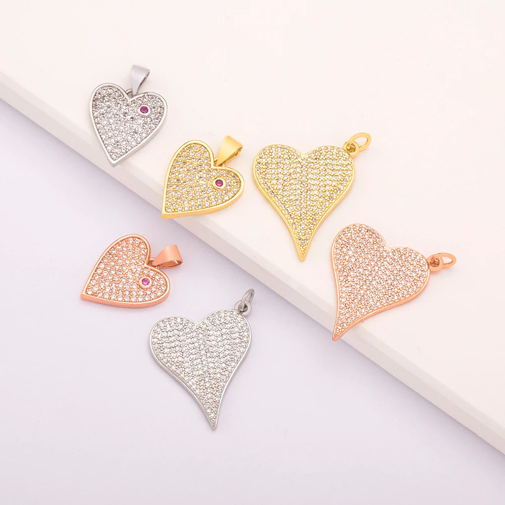 QIKU Dainty 18K Gold Plated Copper Heart Charm Pendant with Cubic Zirconia for Necklace DIY Jewelry Accessories