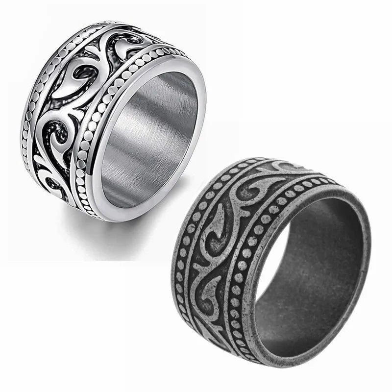 New Men's Titanium Steel Ring Personalized Totem Ring Retro Old Hand Jewelry
