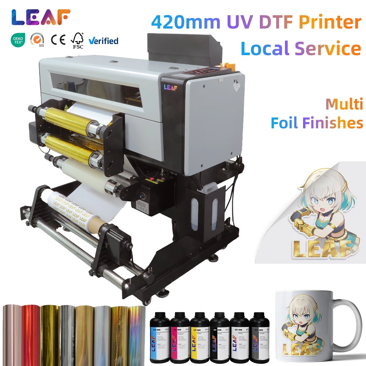 LEAF Desktop UV DTF Printer A2/A3 UV Plane Printer Image Bottle Label DTF Printer Roll to Roll Automatic Laminator Printing