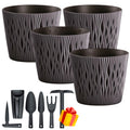 Set of 4 Sandy Round 3L round plastic flower pots in anthracite color 18.9 x 18.9 x 16.5 cm + FREE set of 6 garden tools