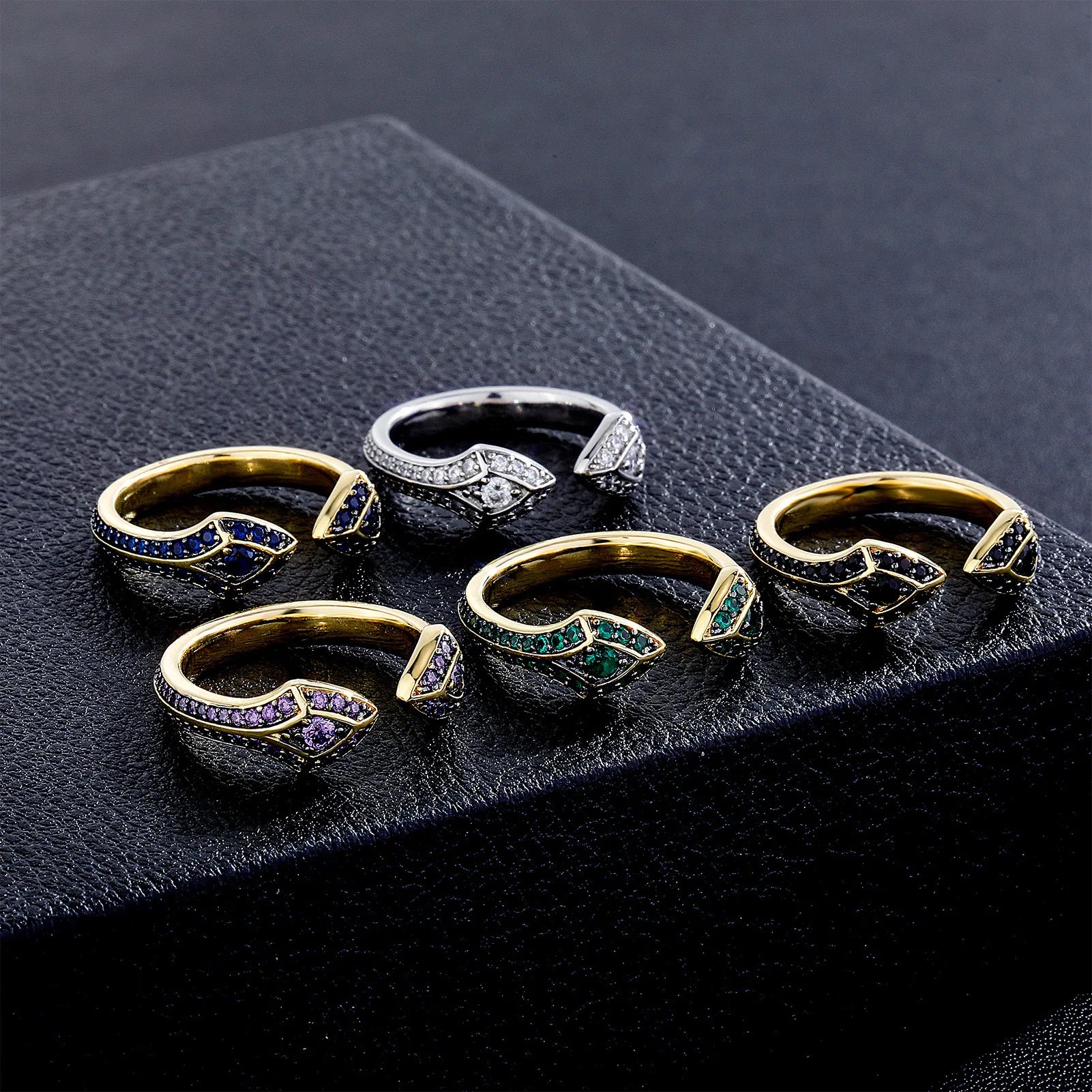 Rose Gold Plated Adjustable Double-Headed Snake Ring Couple Opening Brass Jewelry