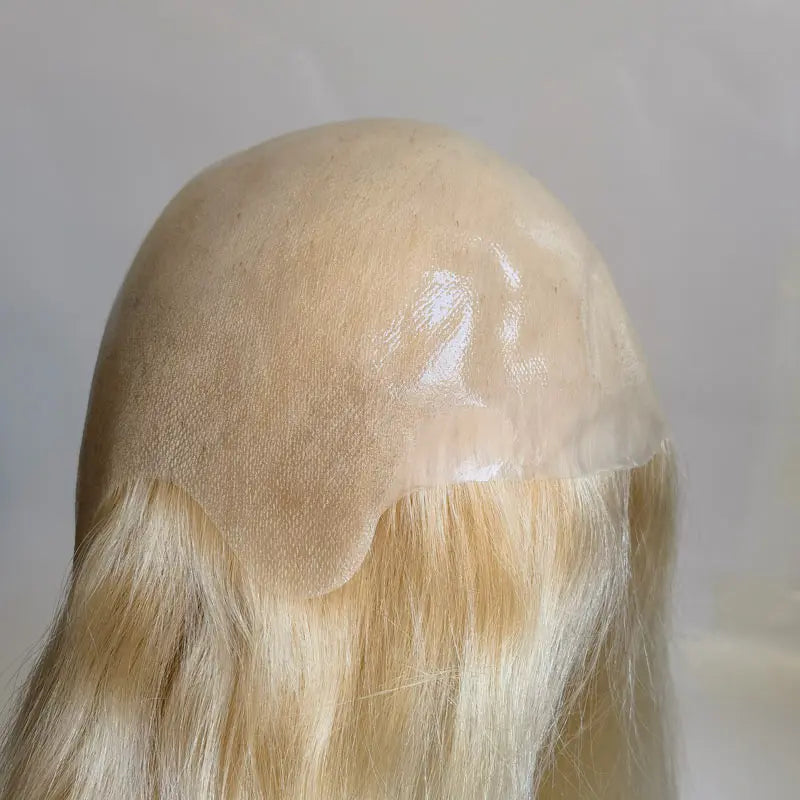 16 Inch Blonde Hair Full PU Thin Skin Top Leather Base Natural Virgin Human Hair Wig with Quick Delivery