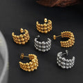 18K Gold Plated Hoop Earrings Triple Bead Design 316L Stainless Steel Waterproof & Non Tarnish Heavy Duty Minimalist Earrings