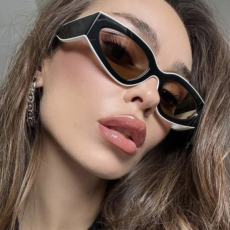 Logo Custom 2025 Trendy Retro Small Frame Women Sun Glasses UV400 Black White Patchwork Cat Eye Sunglasses