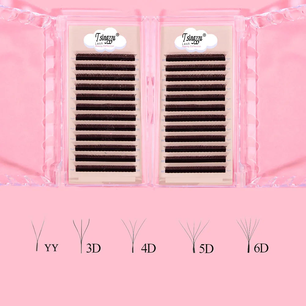 Tsingzzu Individual Eyelash YY Lash Extension Volume Lashes Tray 3D/4D/5D/6D Clover W Synthetic Hair 5-25mm Lash Extensions